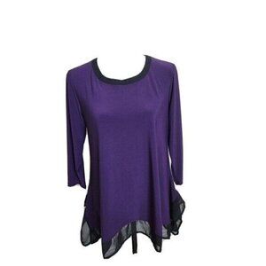 Cato Tunic Top Purple 3/4 Sleeve Sheer Hemline NWT Women's Medium